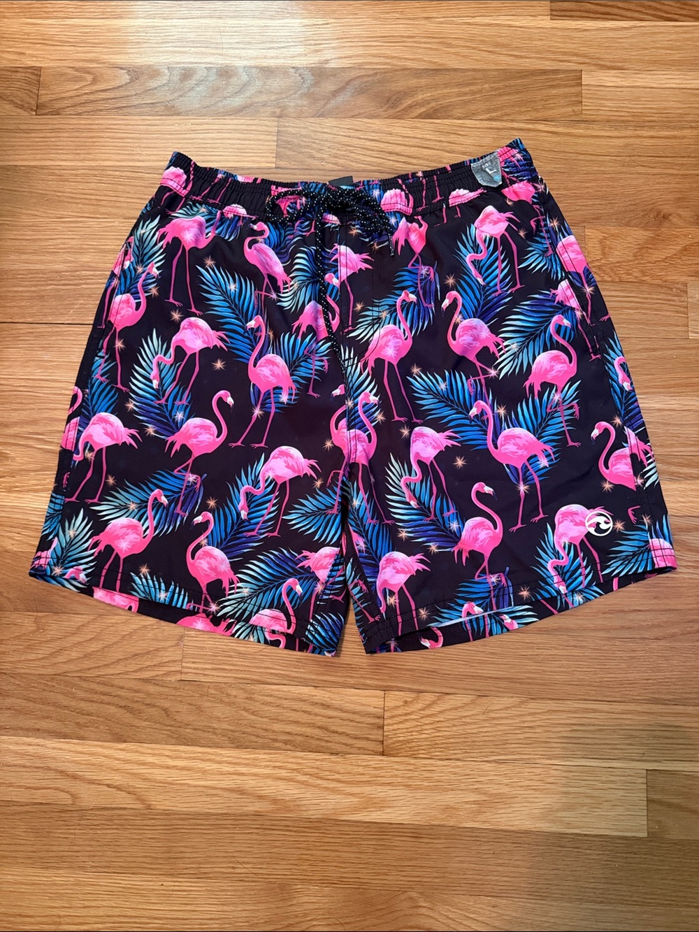 Ocean current Travis Printed Volley Swim Trunks in black flamingo